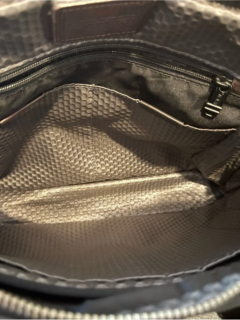 Tumi Black Canvas Messenger Bag with Brown Leather Trim